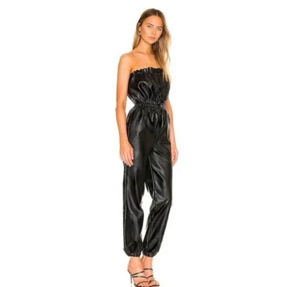Lovers and Friends Heila Faux Leather Jumpsuit Black Women’s Size Small - Picture 2 of 11